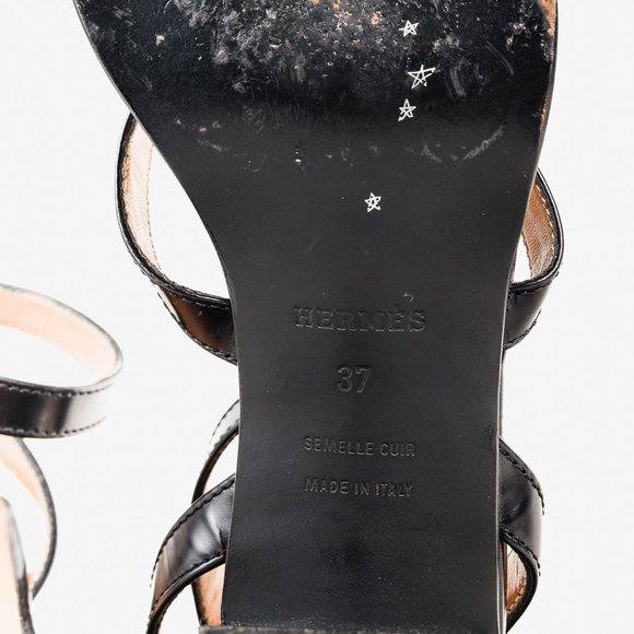 Hermes Leather Kelly Buckle Tapered Heel Black Leather Sandal, Size 6.5 - Picture 5 of 10